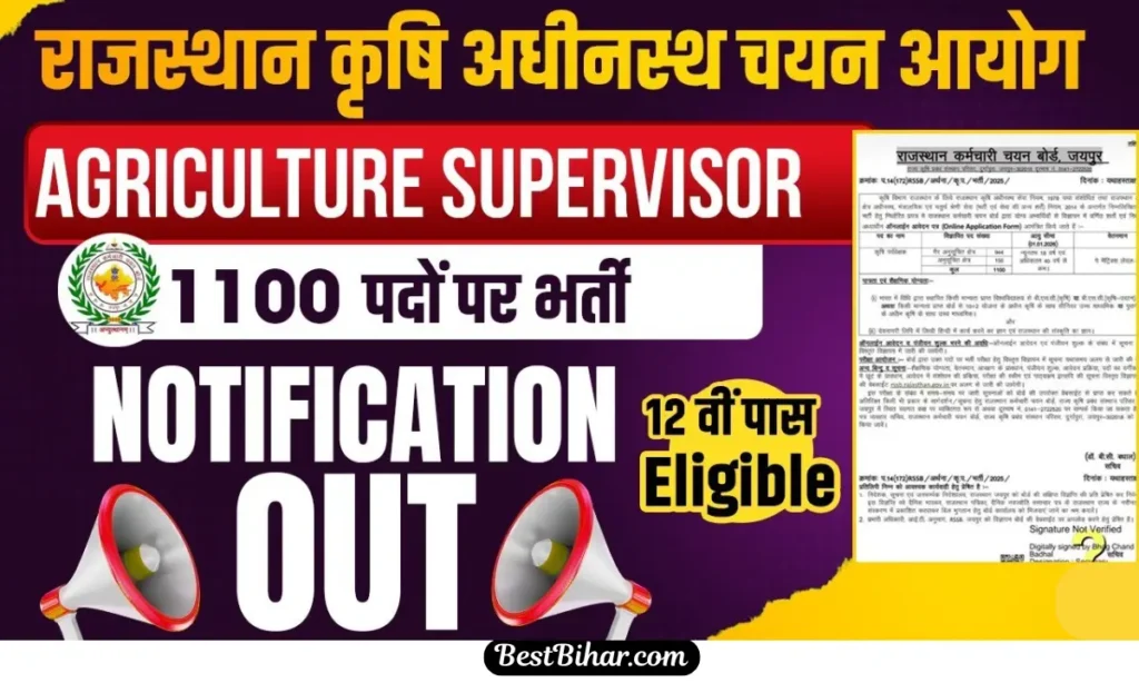 RSMSSB Agriculture Supervisor Bharti 2025